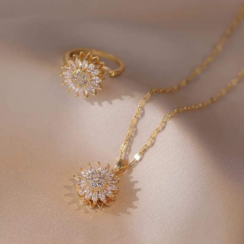 SET GIRASOL DE LUJO : COLLAR Y ANILLO BRILLANTE.