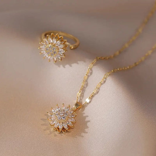 SET GIRASOL DE LUJO : COLLAR Y ANILLO BRILLANTE.